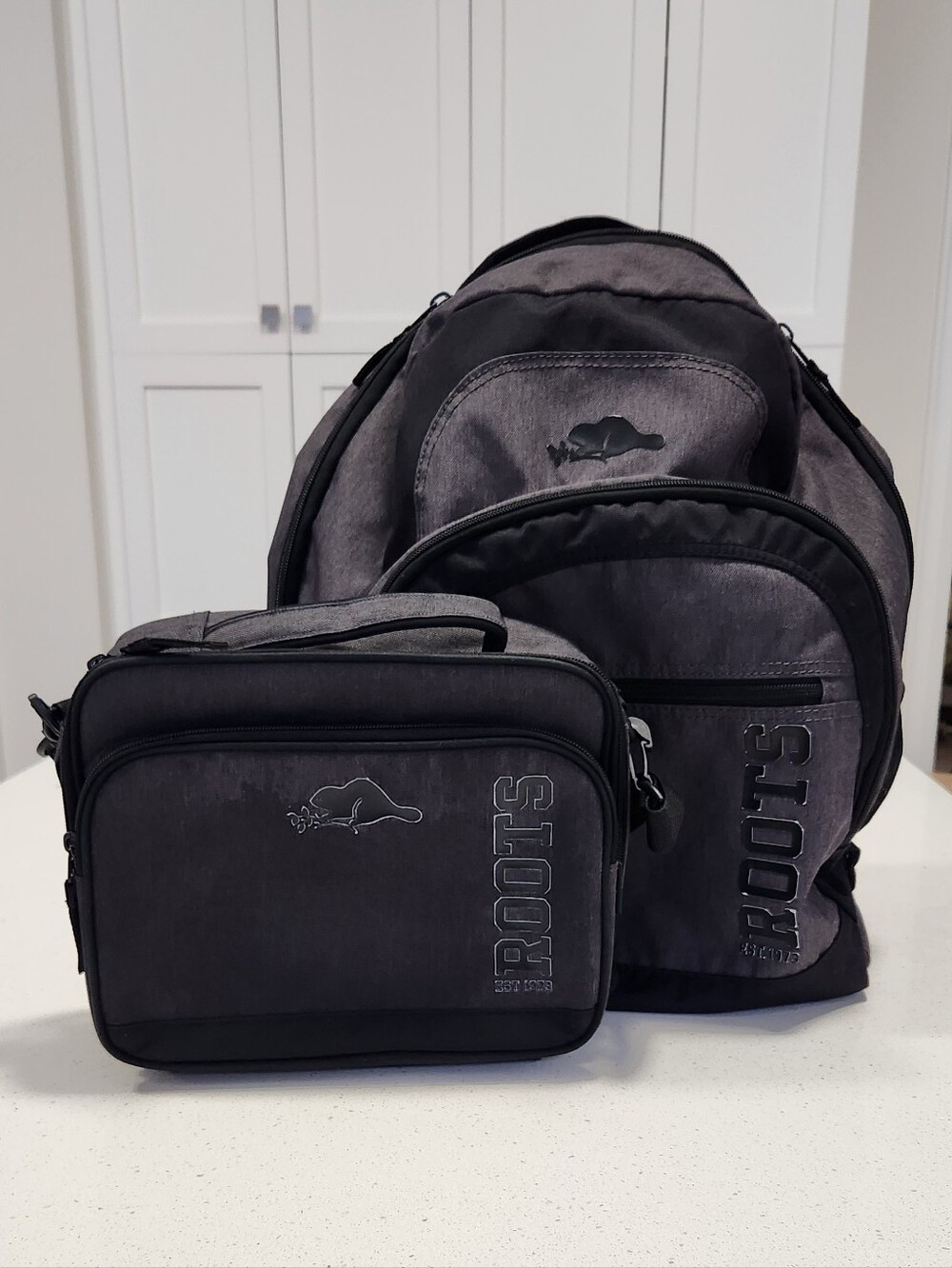 Roots Gray Backpack and Lunch Bag Set